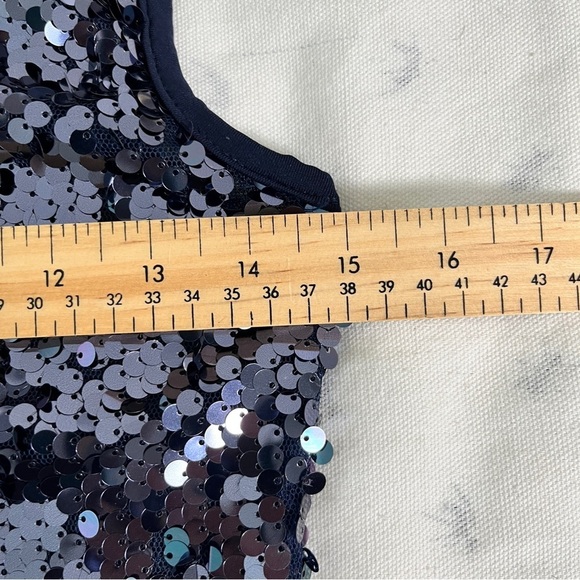 Ann Taylor Navy Sequin Top Sleeveless Glam Blouse, Small, Festival & Party Ready - Picture 10 of 11